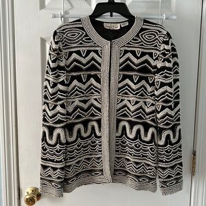 Vintage Laurence Kazar New York 100% Silk beaded jacket w/hook & eye closures M
